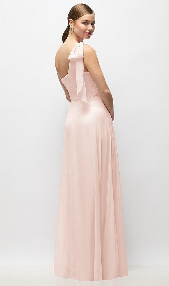 Back View - Blush Draped One-Shoulder Maxi Dress with Scarf Bow