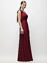 Side View Thumbnail - Burgundy Draped One-Shoulder Maxi Dress with Scarf Bow