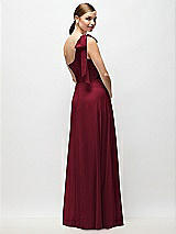 Rear View Thumbnail - Burgundy Draped One-Shoulder Maxi Dress with Scarf Bow