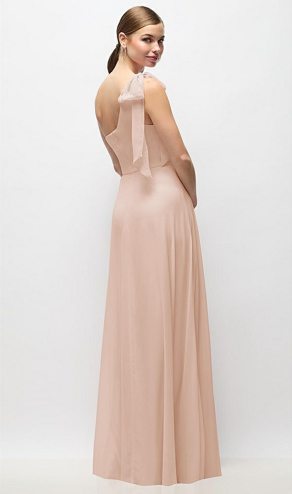 Back View - Cameo Draped One-Shoulder Maxi Dress with Scarf Bow