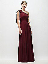 Front View Thumbnail - Cabernet Draped One-Shoulder Maxi Dress with Scarf Bow
