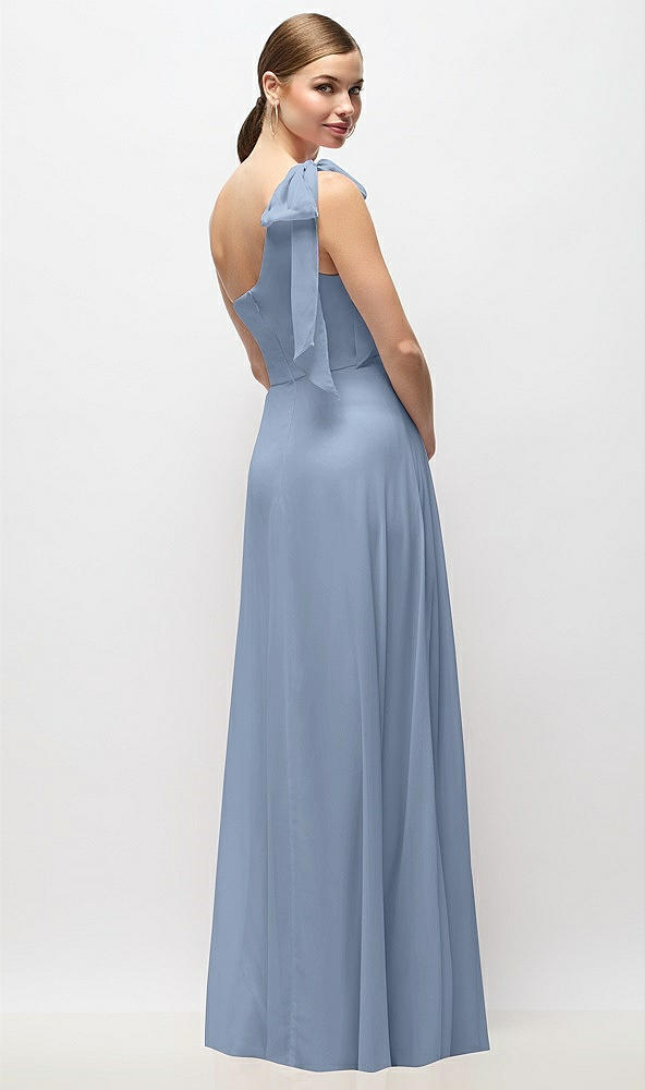 Back View - Cloudy Draped One-Shoulder Maxi Dress with Scarf Bow