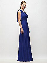 Side View Thumbnail - Cobalt Blue Draped One-Shoulder Maxi Dress with Scarf Bow