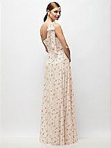 Rear View Thumbnail - Coquette Floral Print Draped One-Shoulder Maxi Dress with Scarf Bow