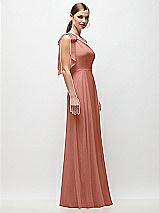 Side View Thumbnail - Desert Rose Draped One-Shoulder Maxi Dress with Scarf Bow