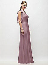 Side View Thumbnail - Dusty Rose Draped One-Shoulder Maxi Dress with Scarf Bow