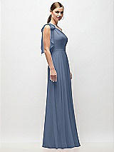 Side View Thumbnail - Larkspur Blue Draped One-Shoulder Maxi Dress with Scarf Bow