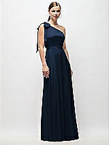 Front View Thumbnail - Midnight Navy Draped One-Shoulder Maxi Dress with Scarf Bow
