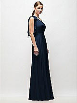 Side View Thumbnail - Midnight Navy Draped One-Shoulder Maxi Dress with Scarf Bow