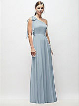 Front View Thumbnail - Mist Draped One-Shoulder Maxi Dress with Scarf Bow
