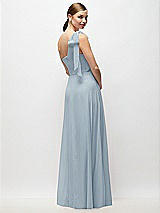 Rear View Thumbnail - Mist Draped One-Shoulder Maxi Dress with Scarf Bow