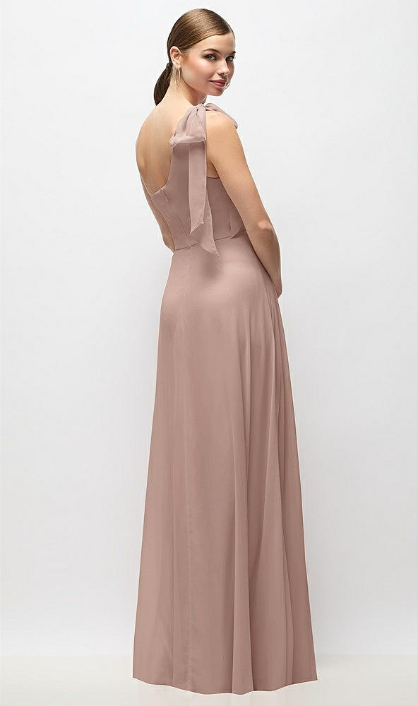 Back View - Neu Nude Draped One-Shoulder Maxi Dress with Scarf Bow