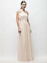Front View Thumbnail - Oat Draped One-Shoulder Maxi Dress with Scarf Bow