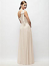 Rear View Thumbnail - Oat Draped One-Shoulder Maxi Dress with Scarf Bow