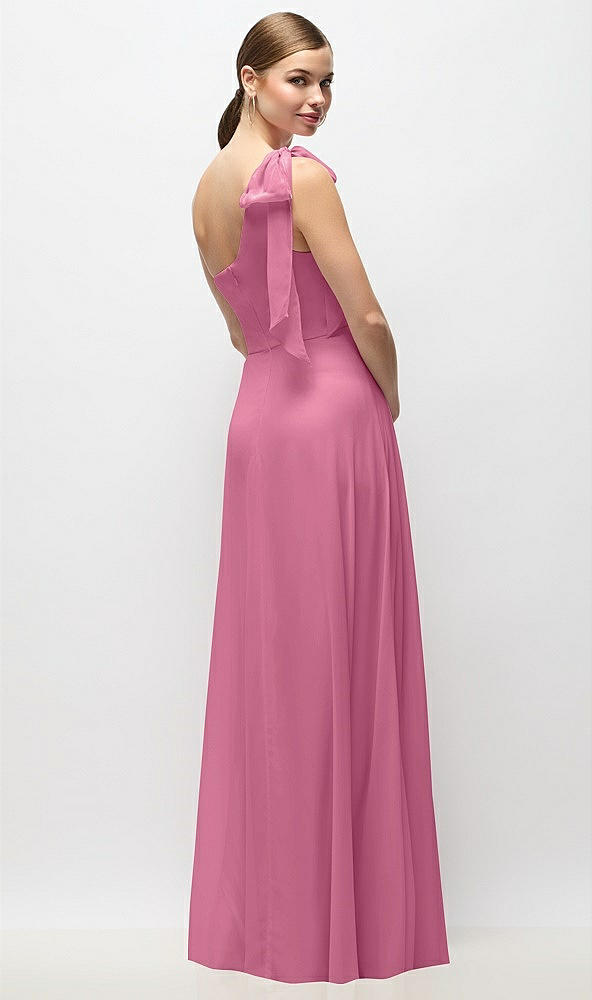 Back View - Orchid Pink Draped One-Shoulder Maxi Dress with Scarf Bow