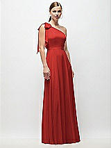Front View Thumbnail - Poppy Red Draped One-Shoulder Maxi Dress with Scarf Bow