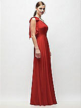 Side View Thumbnail - Poppy Red Draped One-Shoulder Maxi Dress with Scarf Bow