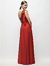 Rear View Thumbnail - Poppy Red Draped One-Shoulder Maxi Dress with Scarf Bow