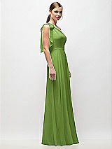 Side View Thumbnail - Peridot Green Draped One-Shoulder Maxi Dress with Scarf Bow