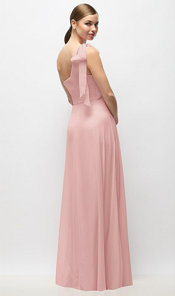 Back View - Rose Draped One-Shoulder Maxi Dress with Scarf Bow