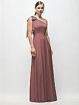 Front View Thumbnail - Rosewood Draped One-Shoulder Maxi Dress with Scarf Bow