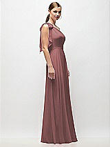 Side View Thumbnail - Rosewood Draped One-Shoulder Maxi Dress with Scarf Bow