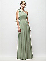 Front View Thumbnail - Sage Draped One-Shoulder Maxi Dress with Scarf Bow