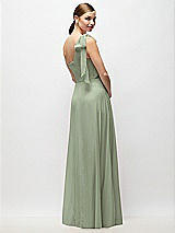 Rear View Thumbnail - Sage Draped One-Shoulder Maxi Dress with Scarf Bow