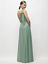 Rear View Thumbnail - Seagrass Draped One-Shoulder Maxi Dress with Scarf Bow