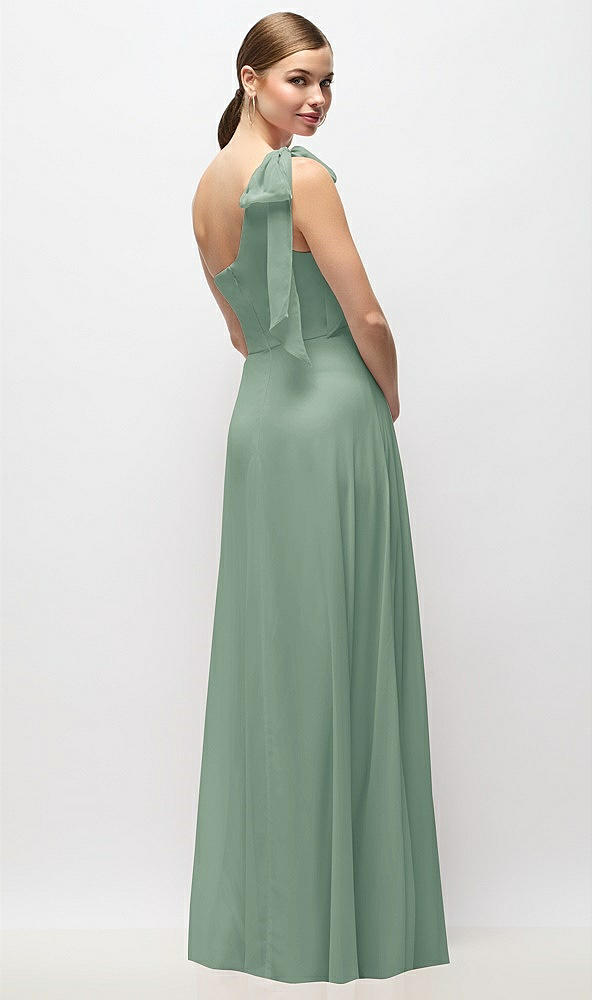 Back View - Seagrass Draped One-Shoulder Maxi Dress with Scarf Bow
