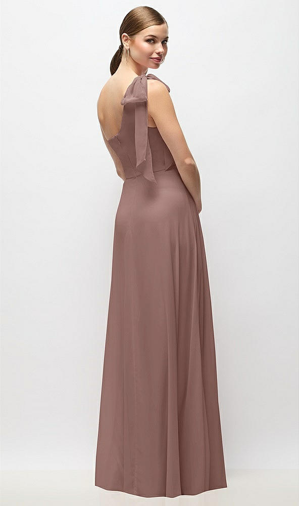 Back View - Sienna Draped One-Shoulder Maxi Dress with Scarf Bow