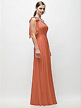 Side View Thumbnail - Terracotta Copper Draped One-Shoulder Maxi Dress with Scarf Bow