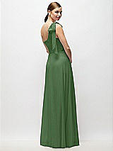 Rear View Thumbnail - Vineyard Green Draped One-Shoulder Maxi Dress with Scarf Bow