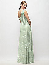 Rear View Thumbnail - Vintage Primrose Sage Draped One-Shoulder Maxi Dress with Scarf Bow