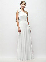 Front View Thumbnail - White Draped One-Shoulder Maxi Dress with Scarf Bow