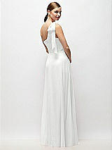 Rear View Thumbnail - White Draped One-Shoulder Maxi Dress with Scarf Bow