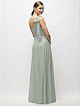 Rear View Thumbnail - Willow Green Draped One-Shoulder Maxi Dress with Scarf Bow