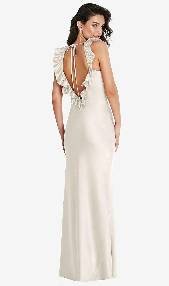 Front View - Ivory Ruffle Trimmed Open-Back Maxi Slip Dress