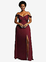 Front View Thumbnail - Cabernet Off-the-Shoulder Flounce Sleeve Empire Waist Gown with Front Slit