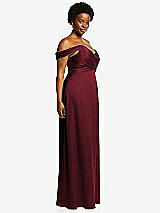 Side View Thumbnail - Cabernet Off-the-Shoulder Flounce Sleeve Empire Waist Gown with Front Slit