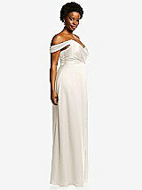 Side View Thumbnail - Ivory Off-the-Shoulder Flounce Sleeve Empire Waist Gown with Front Slit