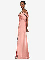 Alt View 2 Thumbnail - Rose Off-the-Shoulder Flounce Sleeve Empire Waist Gown with Front Slit