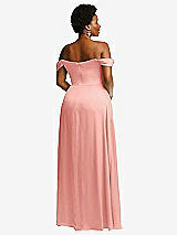 Rear View Thumbnail - Rose Off-the-Shoulder Flounce Sleeve Empire Waist Gown with Front Slit