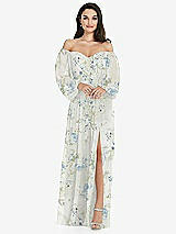 Side View Thumbnail - Bleu Garden Off-the-Shoulder Puff Sleeve Maxi Dress with Front Slit