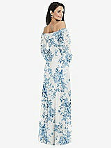 Rear View Thumbnail - Cottage Rose Dusk Blue Off-the-Shoulder Puff Sleeve Maxi Dress with Front Slit