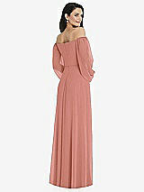 Rear View Thumbnail - Desert Rose Off-the-Shoulder Puff Sleeve Maxi Dress with Front Slit