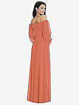 Rear View Thumbnail - Terracotta Copper Off-the-Shoulder Puff Sleeve Maxi Dress with Front Slit