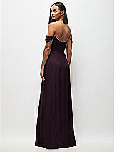 Rear View Thumbnail - Deep Plum Off-the-Shoulder Basque Neck Maxi Dress with Flounce Sleeves