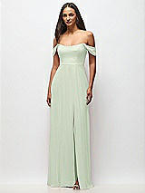 Front View Thumbnail - Mint Green Off-the-Shoulder Basque Neck Maxi Dress with Flounce Sleeves