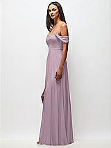 Side View Thumbnail - Suede Rose Off-the-Shoulder Basque Neck Maxi Dress with Flounce Sleeves